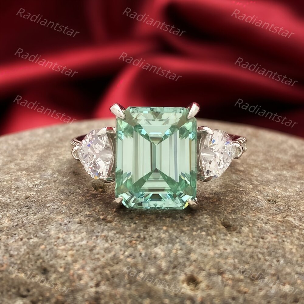 NEW Certified 4 ct. t.w. Blue Green Emerald Cut Moissanite Ring